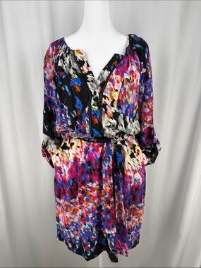 Presley Skye Multicolor Abstract 100% Silk Dress in Pink, Blue & Black